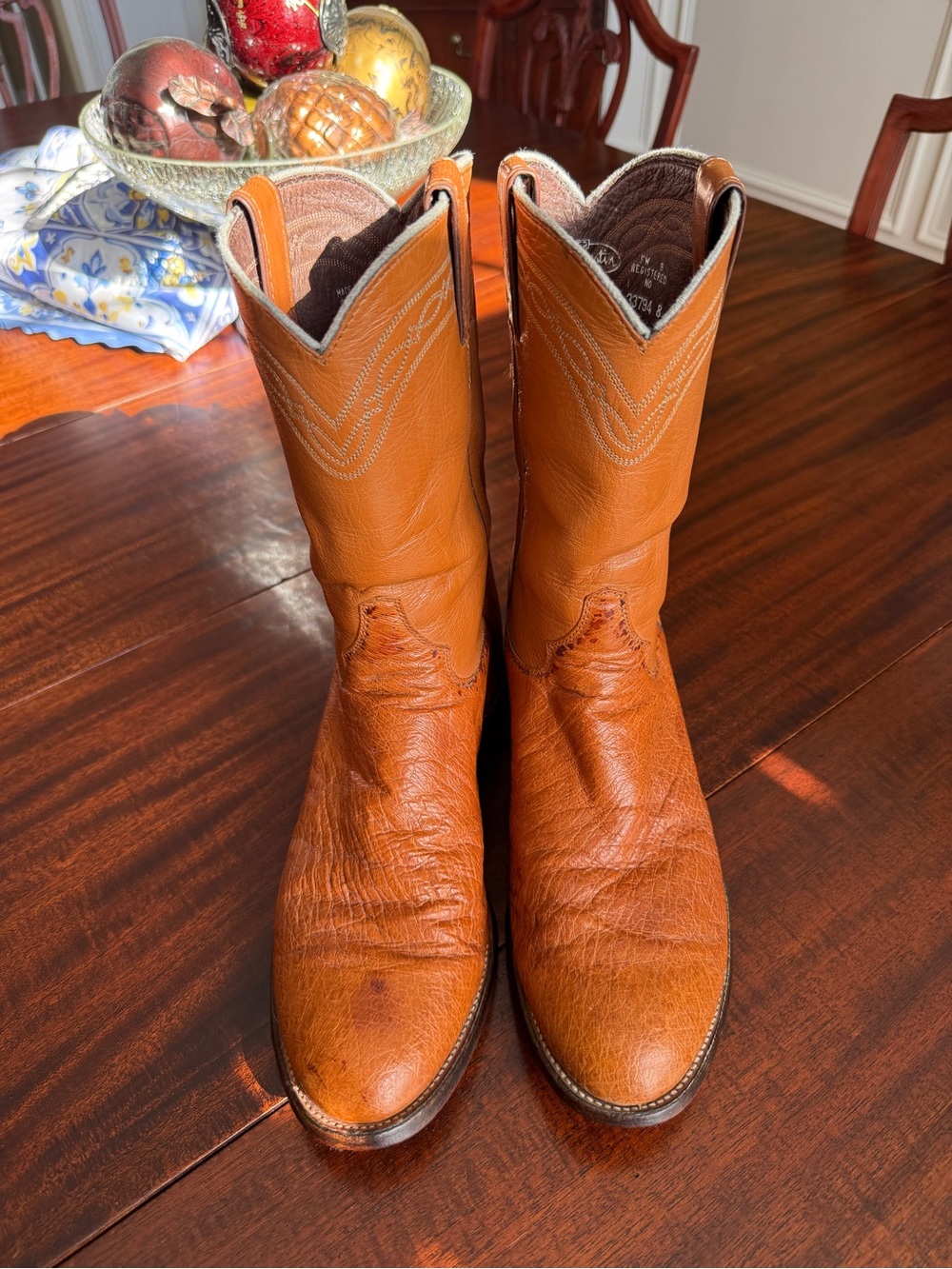 Vintage Justin Men's Classic smooth Ostrich Roper Western Boots - Size 8.5D